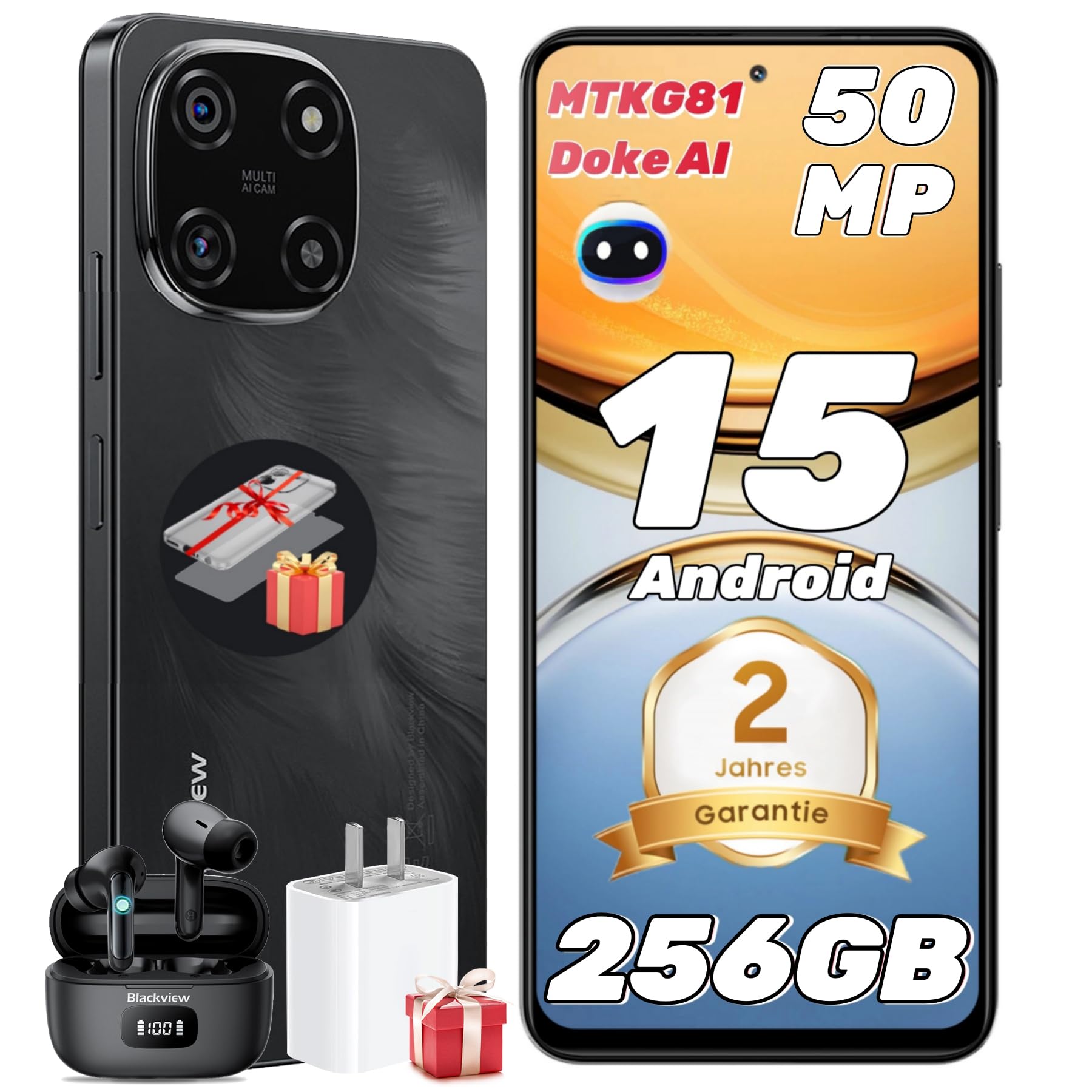 Blackview Color 6 Android 15 Smartphone 24GB+256GB/2TB TF Doke AI, 50MP+13MP,Helio G81 Octa Core Telefono, 6,67" 90 Hz, 5000mAh, Smartphone Dual 4G SIM/OTG/Impronta Digitale