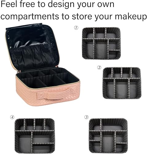 Miniatura 6 de Bolsa de maquillaje Bolsa de cosméticos Bolsa de maquillaje de viaje con divisores ajustables, portátil, de piel sintética, impermeable, bolsa de