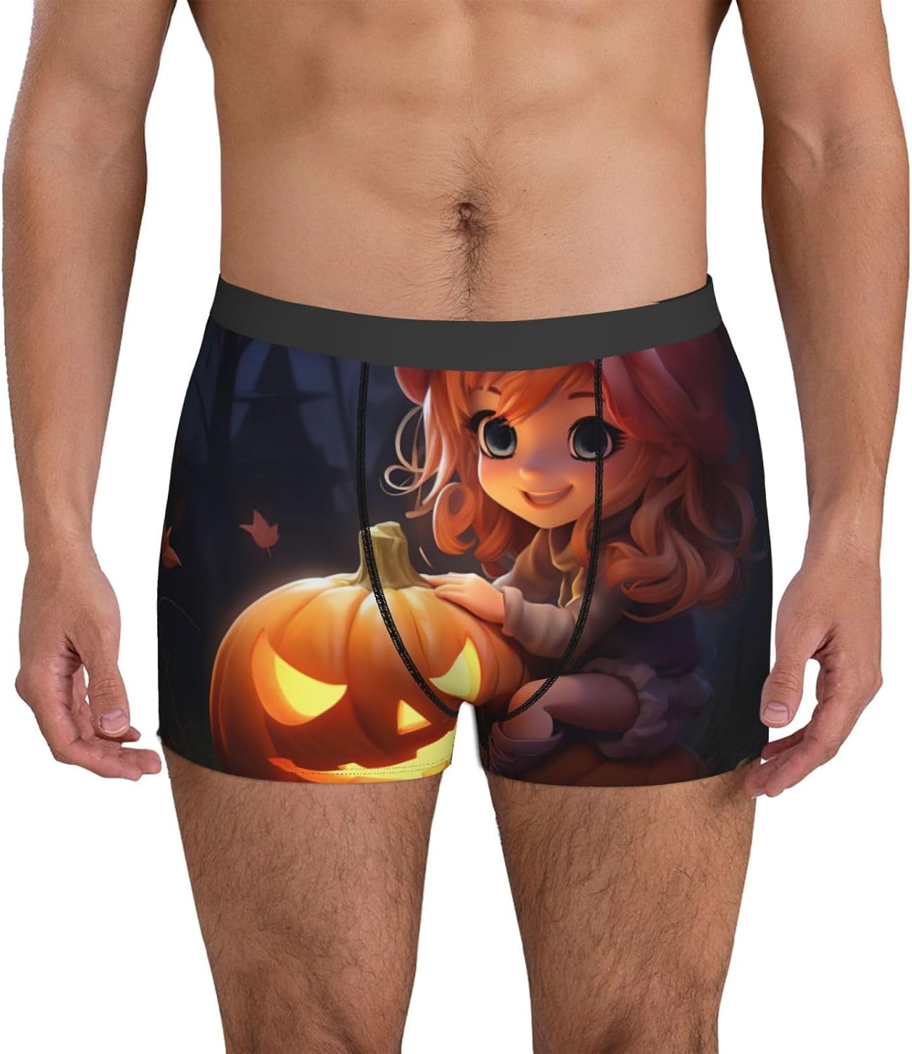 Halloween Cute Pumpkin Print Men'S Boxer Briefs, Breathable Comfortable Mens Underwear With Soft Stretch Fabric