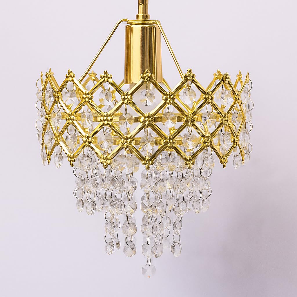 Crystal Chandelier for Home Decoration | Jhumar for Home Decoration | Diwali Decoration Lights | Jhoomer for Living Room | Standard, Golden (Bulb Not Included)-image-7