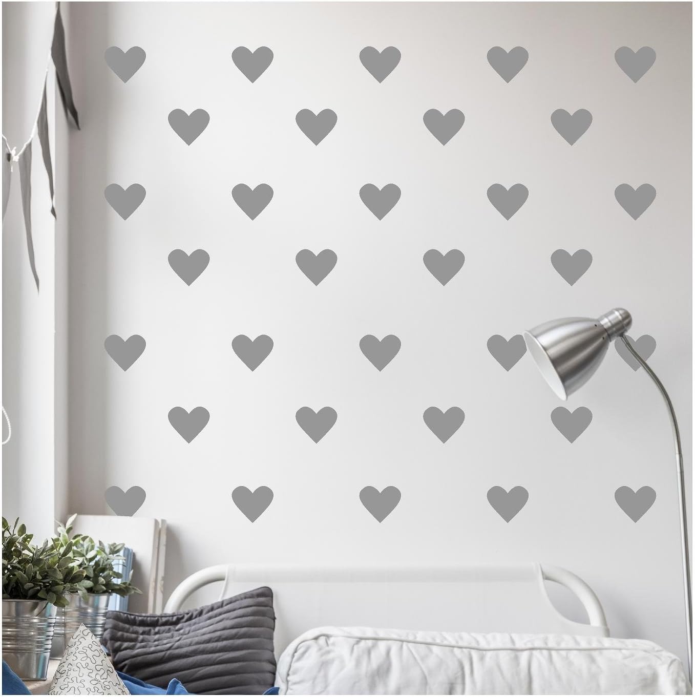Hearts 4 Set of 39 wall pattern decal vinyl stickers (Silver)