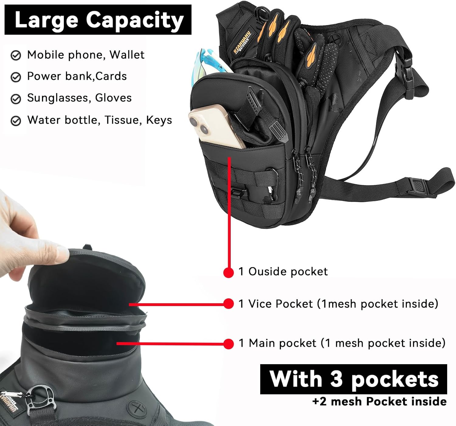 Motorcycle Leg Bag for Men Women Drop Leg Bags Tactical Thigh Bag Outdoor Fanny Pack for Hiking Climbing Cycling Fishing Riding