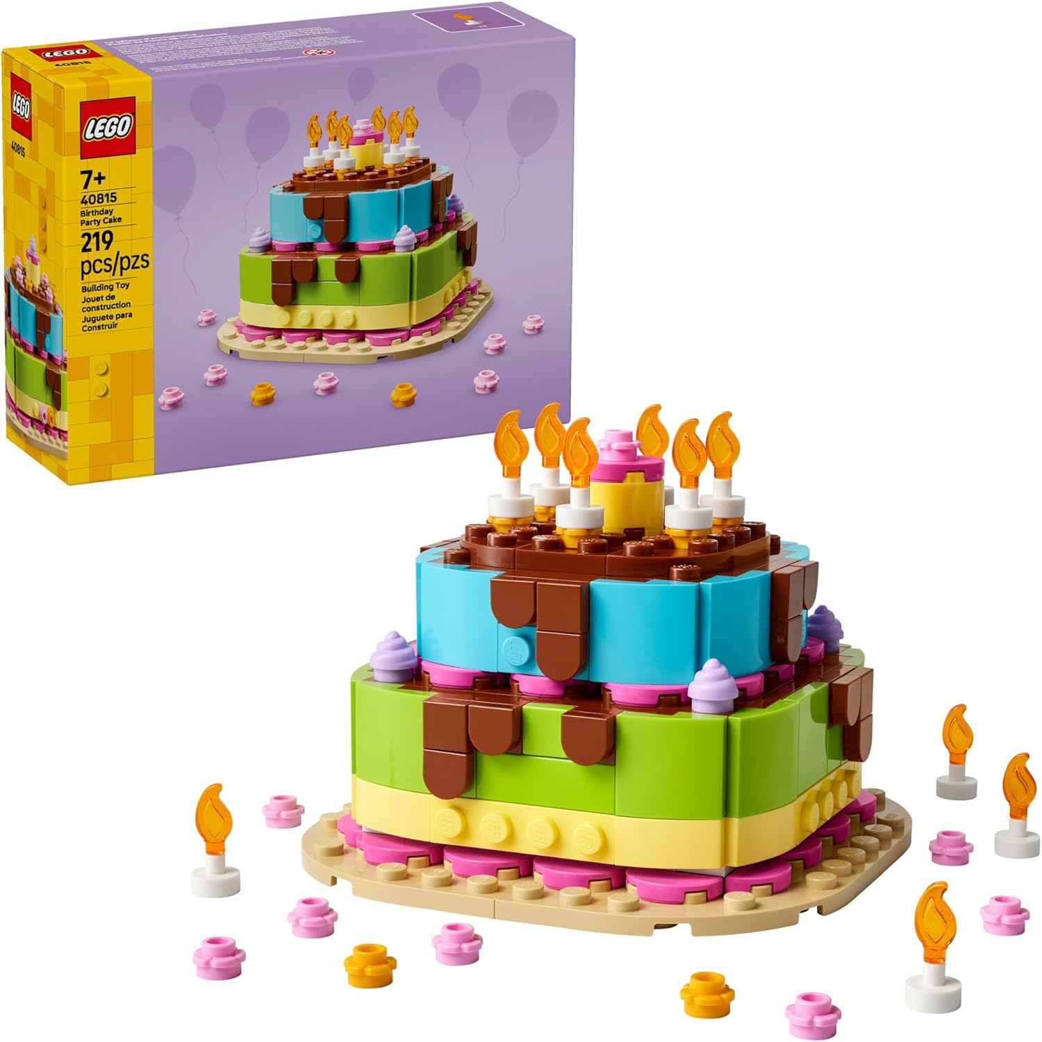 LEGO Birthday Party Cake with Decorations, Fun Gift Set, Table Decor for Children’s Parties, DIY Kit 40815