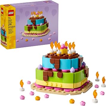 LEGO Birthday Party Cake - Building Toy for Boys & Girls, Ages 7+ Birthday Decoration with 10 Candle Accessories - Craft for Kids - 40815