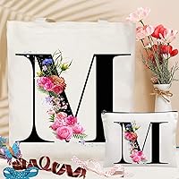 Vista 3 de Andeiltech - Bolsa de lona con inicial floral, personalizada, bolsa de maquillaje con monograma, regalo para damas de honor, cumpleaños, boda