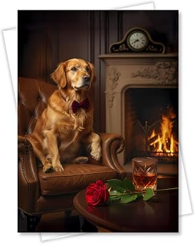 Golden Retriever with Red Rose All Occasions Premium Greeting Card