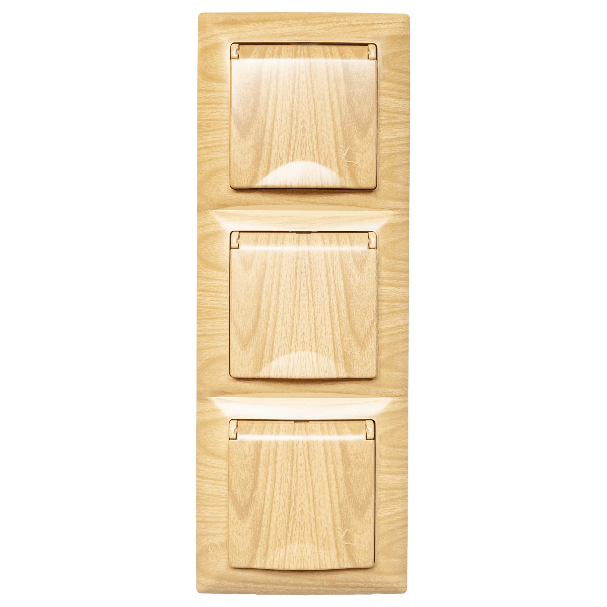 GUNSAN Visage 3er 3-fach Steckdose mit Deckel und Rahmen SET Schutzkontakt Steckdose Unterputz Holz-Optik Beige