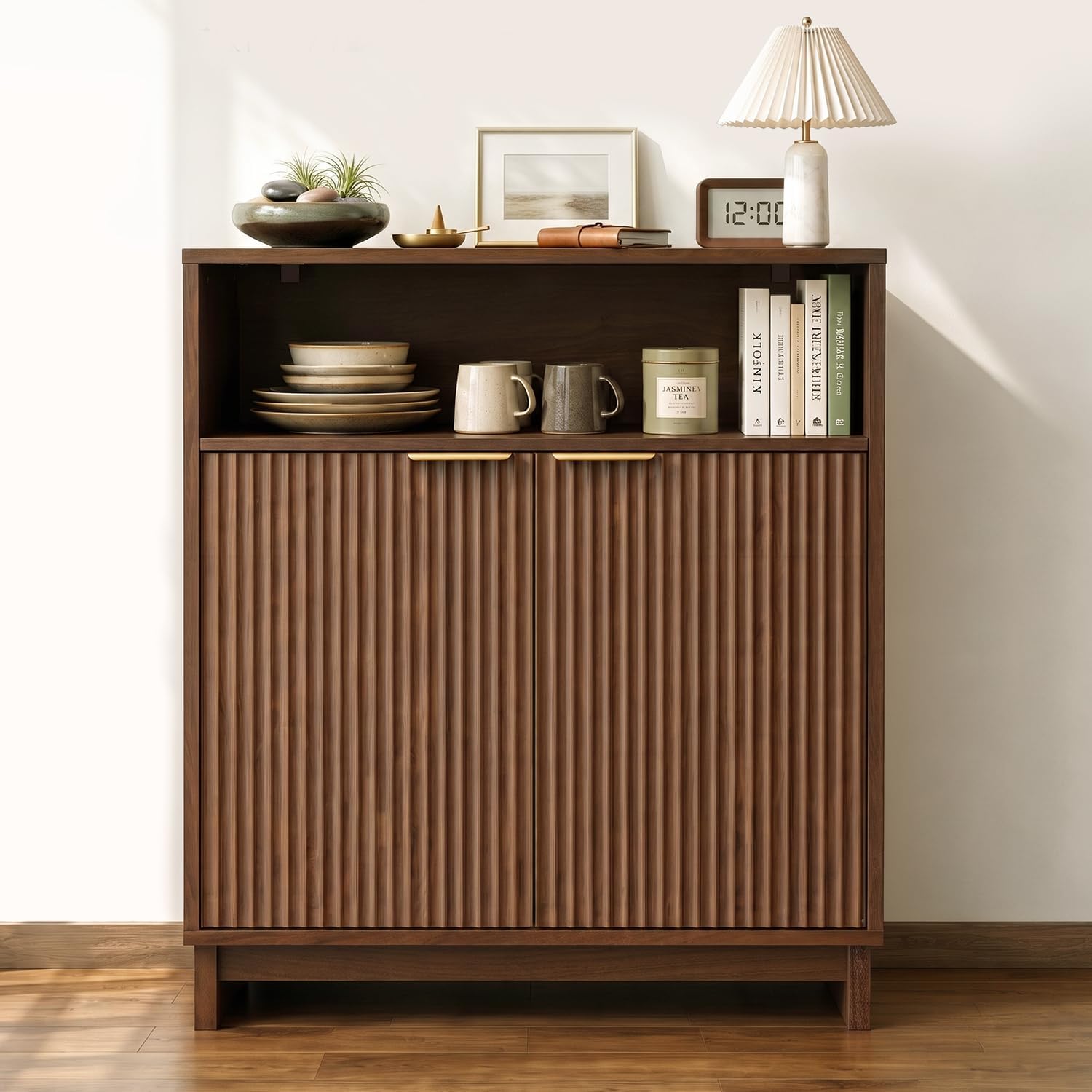 Buffet Cabinet with Storage, 31.5" Wide Kitchen Sideboard, Walnut