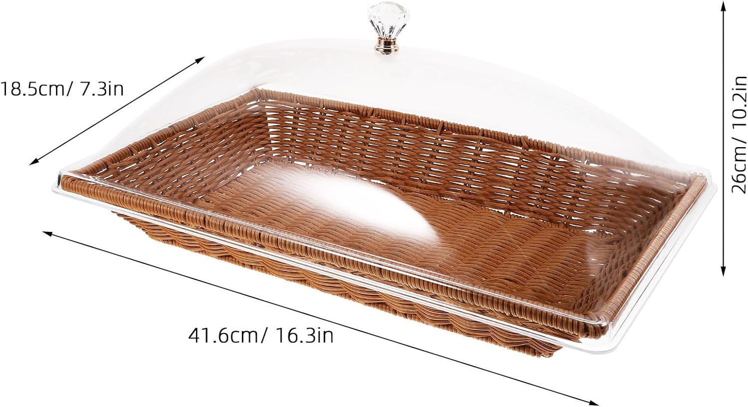 Amosfun Rattan Bread Basket with Lid, Rectangular Wicker Basket, Food Storage Basket, Serving Bowl for Bread Snack Fruit Vegetable Kitchen Counter Organizing 41X26X18CM