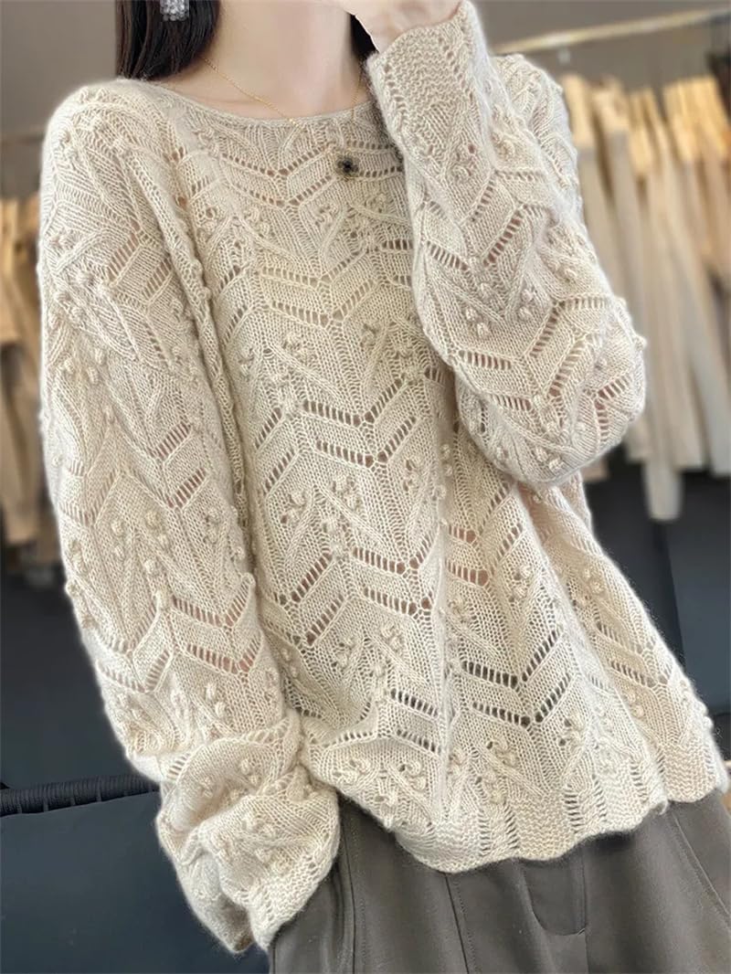 Maglione da donna in lana con scollo rotondo allentato maglione lavorato a maglia