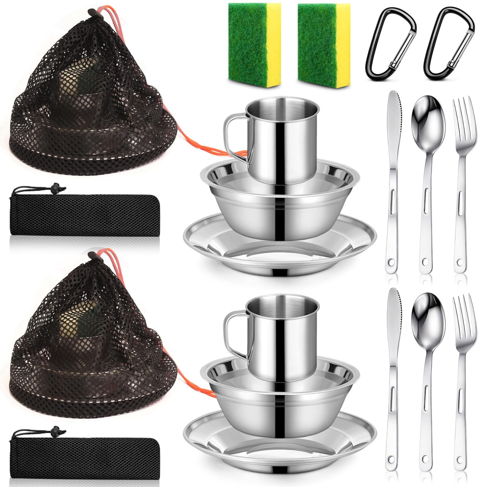 Photo 1 of Scout Camping Mess Kit for Person 18/8 Stainless Steel Utensils Camping Dinnerware Kit Boy Scout Dishes Set Girl Scout Mess Kit with Mesh Bag Camping Cutlery Set for Travel Trip School Camp (2 Set)