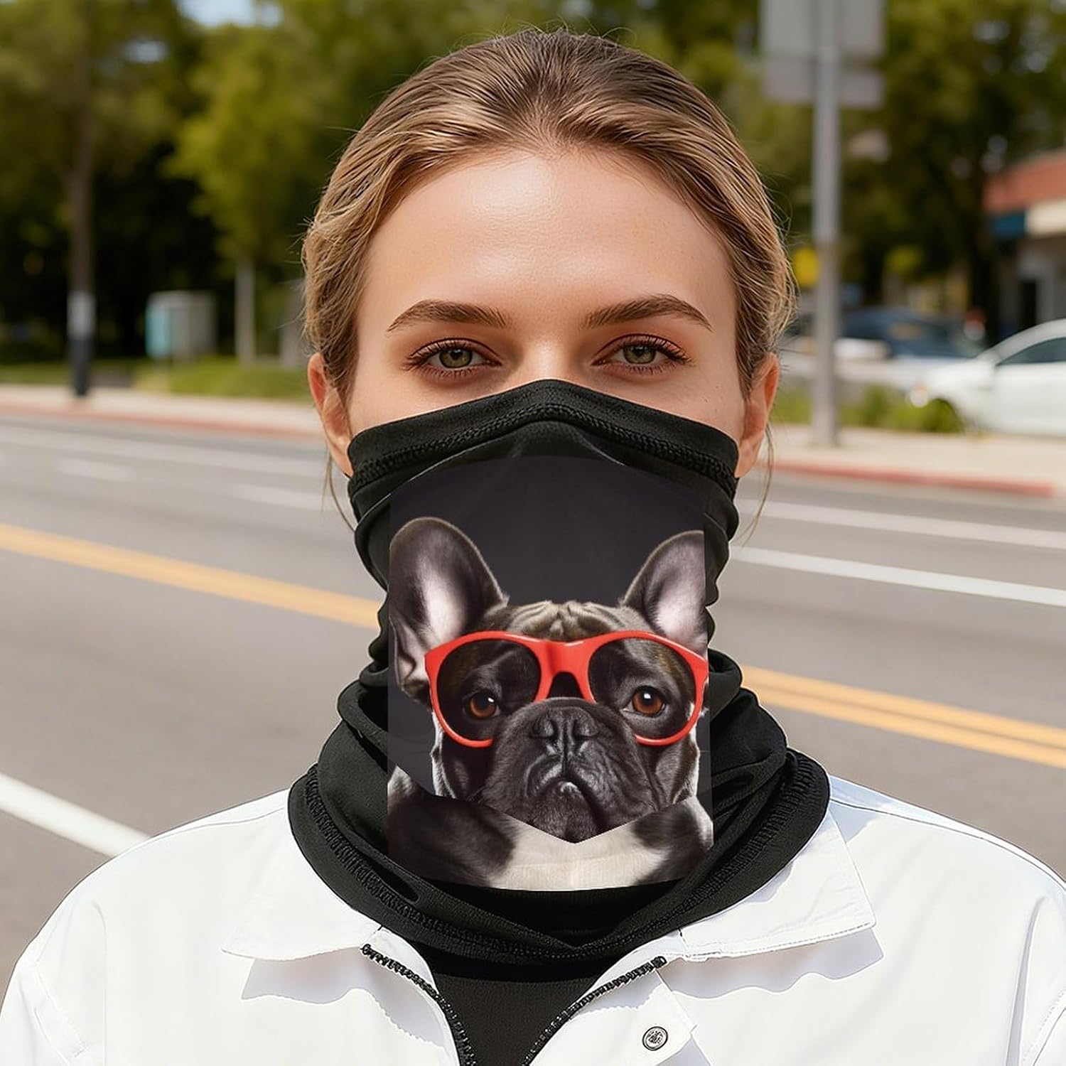Cycling Neck Gaiter Upf 50+ Sun Protection Cooling Quick-Dry Balaclava French Bulldog Face Mask Breathable Bandana for Biking Motorcycle Running Hiking & Outdoor Work