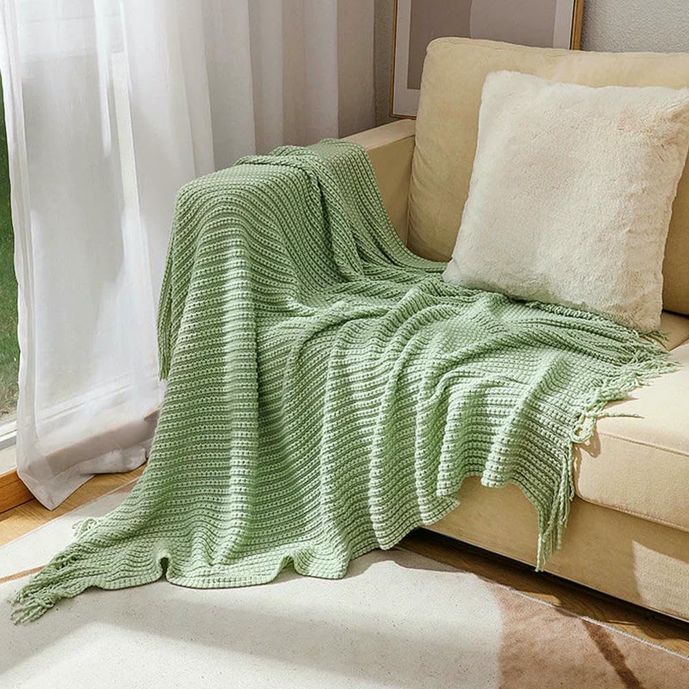 Manta Decorativa de Verano para sofá, Manta de Punto a Cuadros con borlas, Manta de Punto Gruesa y cálida para Cama, sofá, decoración del hogar