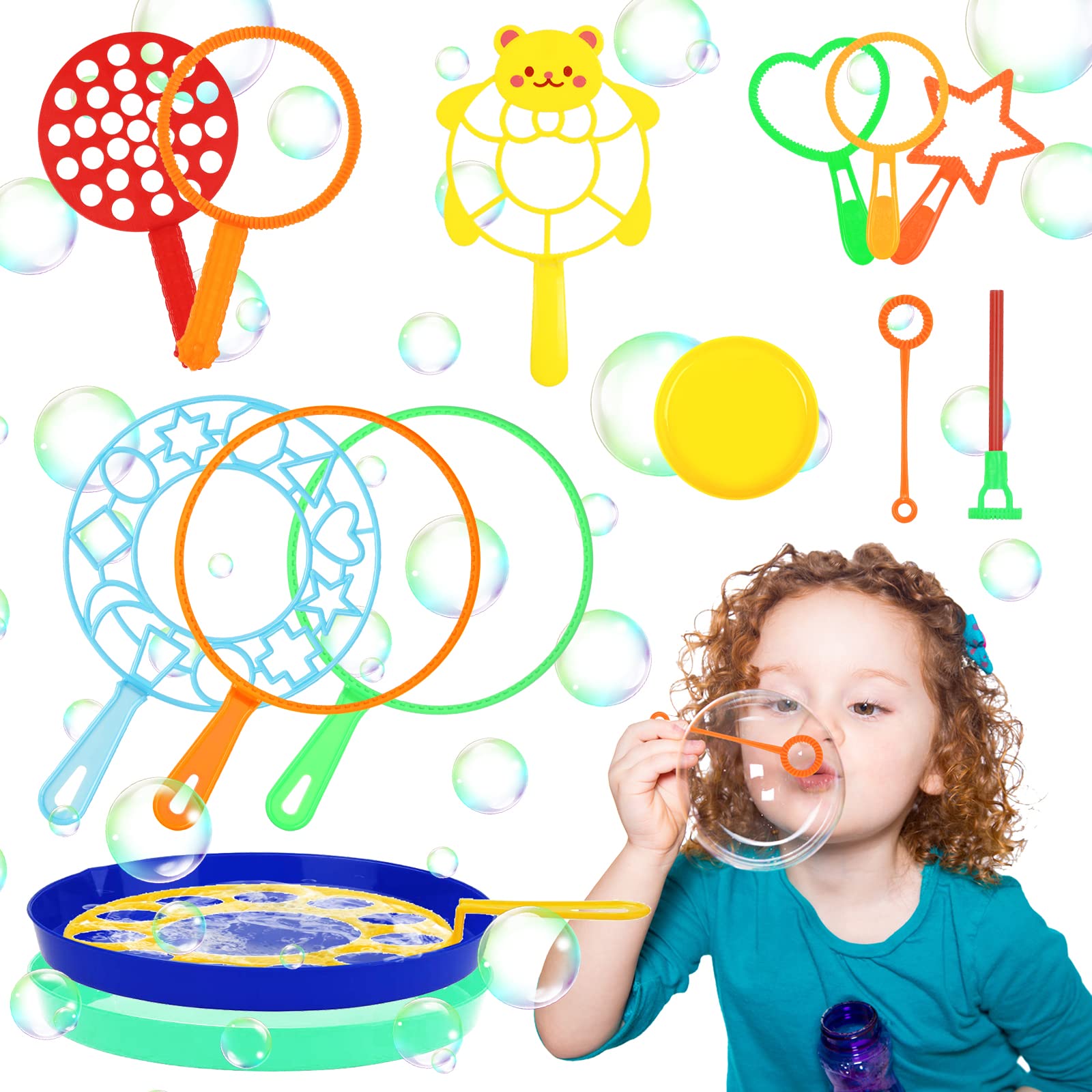 ROSEMO 15 Pcs Giant Bubble Wands Set for Kids, Large Bubble Making Wand Kit, Summer Garden Games, Outdoor Activity Toys
