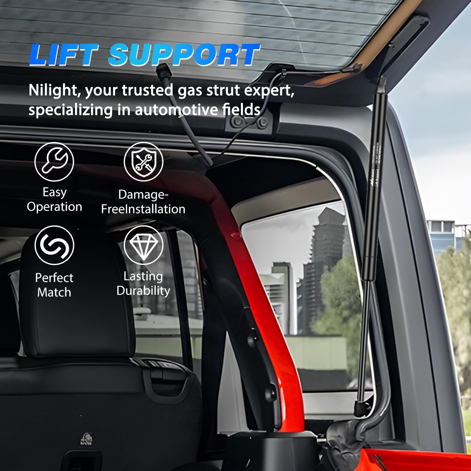 Nilight Rear Window Glass Struts 6649 for Honda Pilot 2009-2015, Rear Shocks Gas Struts 18 Inch, 2PCS Set Rod