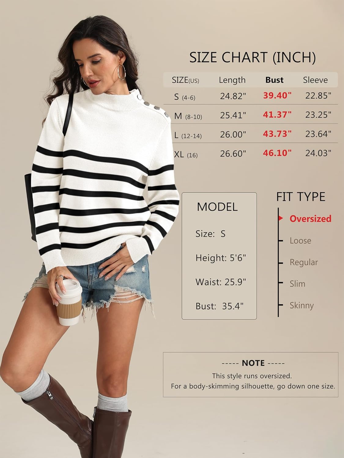ATHMILE Fall Mock Neck Striped Sweaters for Women 2026 Winter Turtleneck Long Sleeve Knit Sweater Fashion Pullover Tops - Image 4