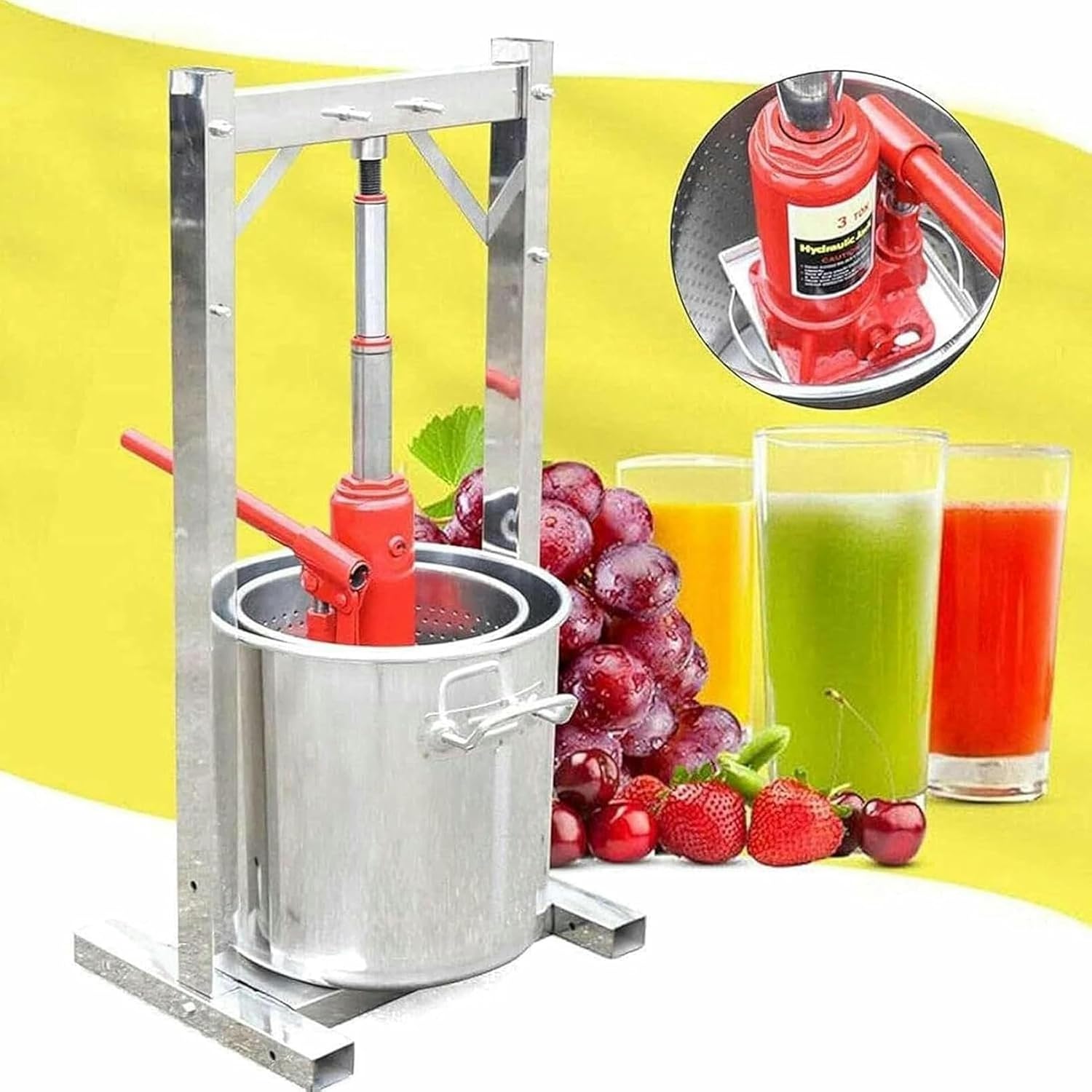 Manual of Stainless Steel Fruit Wine, Fruit Press, Grape Crusher for Wine Production, 2 Barrels of Stainless Steel, for Exterior, Kitchen and Home ~/