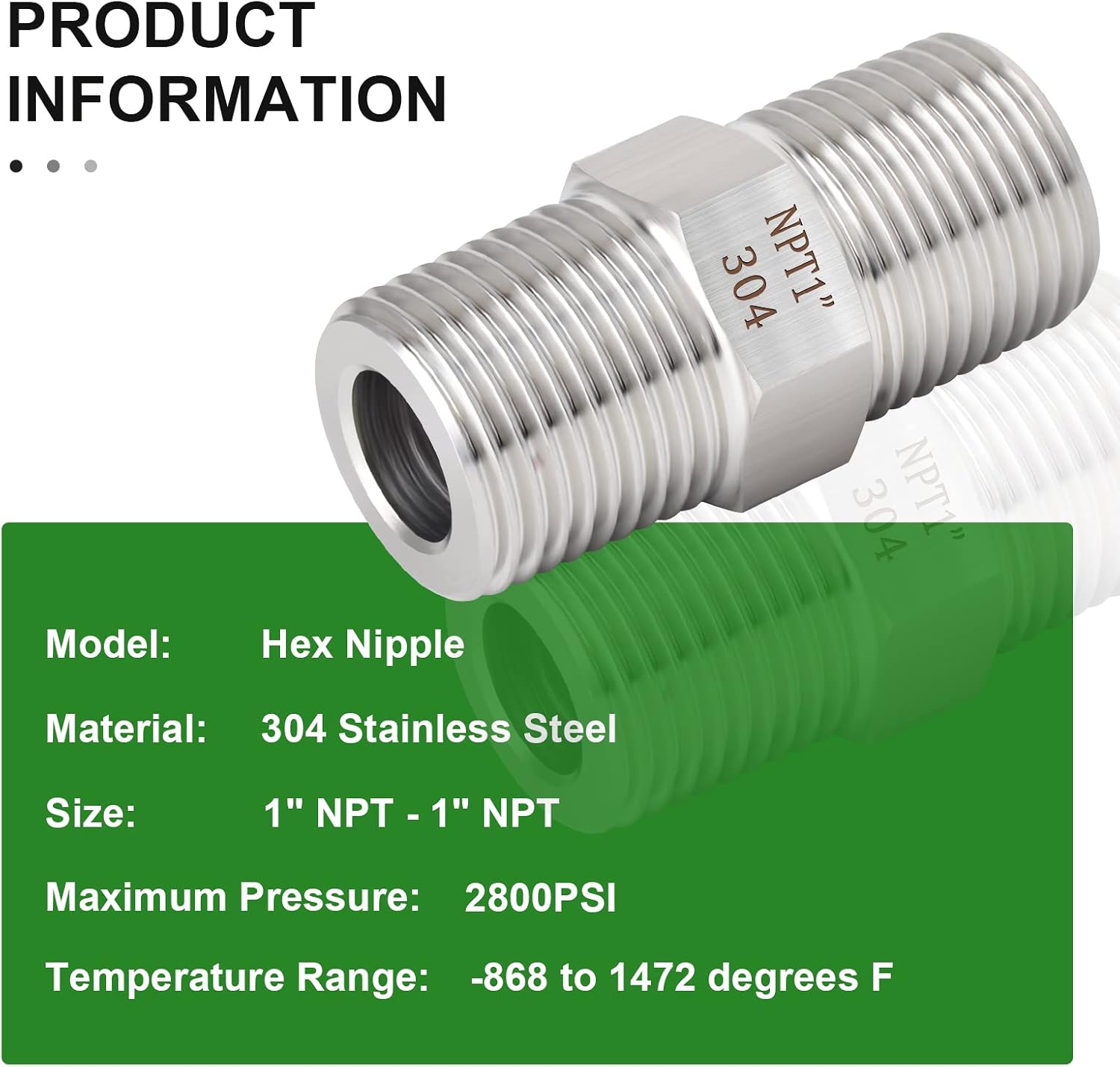 TAISHER 5PCS 304 Stainless Steel Hex Nipple, Pipe Fitting 1-Inch Male Pipe x 1-Inch Male Pipe
