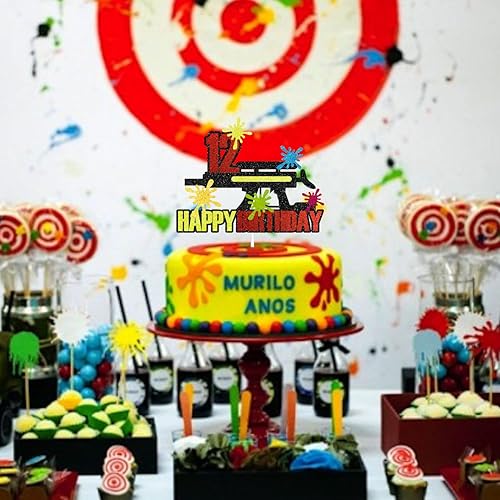 Miniatura 4 de Paintball - Decoración para pastel de cumpleaños número 12 para niños, decoraciones de fiesta de guerra de tiro para fiestas temáticas de paintball,