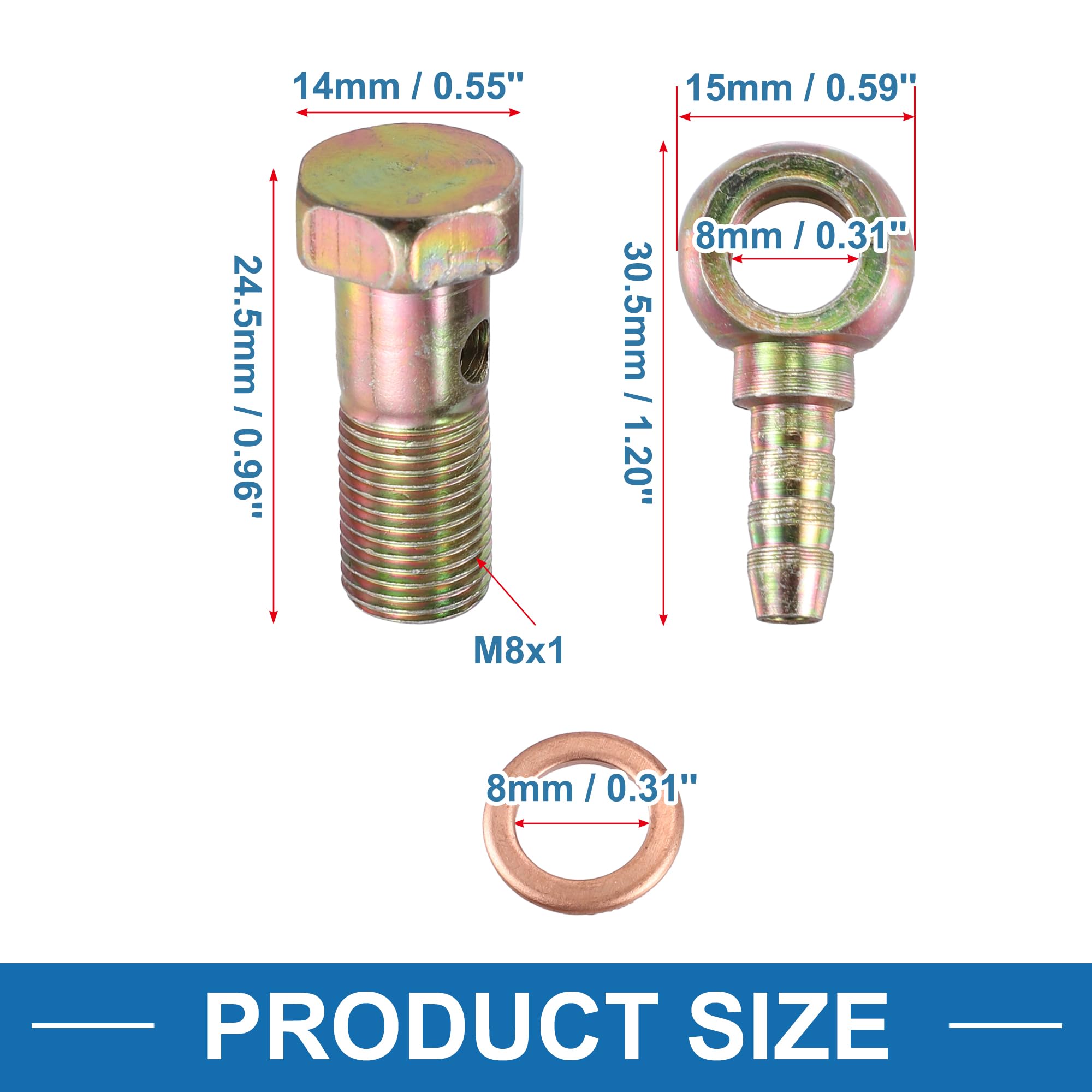 A ABSOPRO Conjunto De 4 Pernos De Banjo De Manguera De Barra De Banjo De 8 mm Con Arandela De Tono Bronce De Metal Para Automóvil