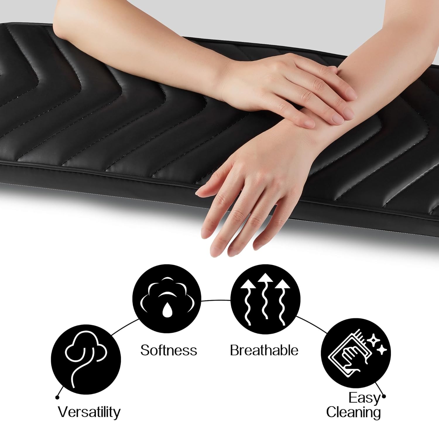 NOVAL Arm Rest Manicure Board for Pedicure Chairs - 9x27 Inch Luxurious PU Leather Hand Rest, Easy to Clean & Non-Slip, Salon-Ready Design for Long Hours Use (Black)