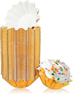 100 PCS Baking Cups Cupcake Liner Flared Brioche Standard Muffin Wrappers Greaseproof Coated Paper Cup for Wedding Birthday Holiday Party or Baby Shower (Gold)