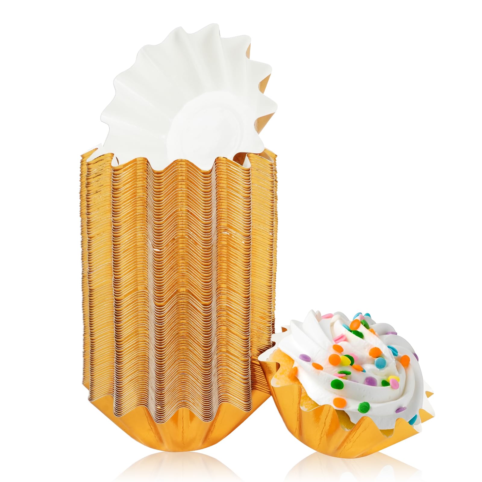 Photo 1 of 100 PCS Baking Cups Cupcake Liner Flared Brioche Standard Muffin Wrappers Greaseproof Coated Paper Cup for Wedding Birthday Holiday Party or Baby Shower (Gold)