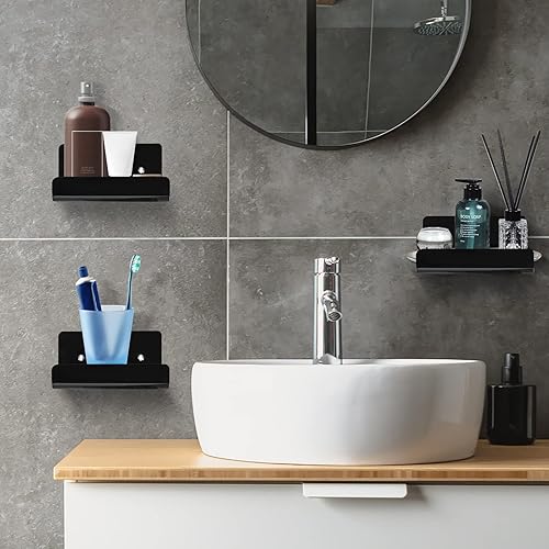 Miniatura 2 de Paquete de 3 estantes flotantes pequeños de acrílico para almacenamiento en pared, mini estante adhesivo de 4 pulgadas para sala de estar, baño,