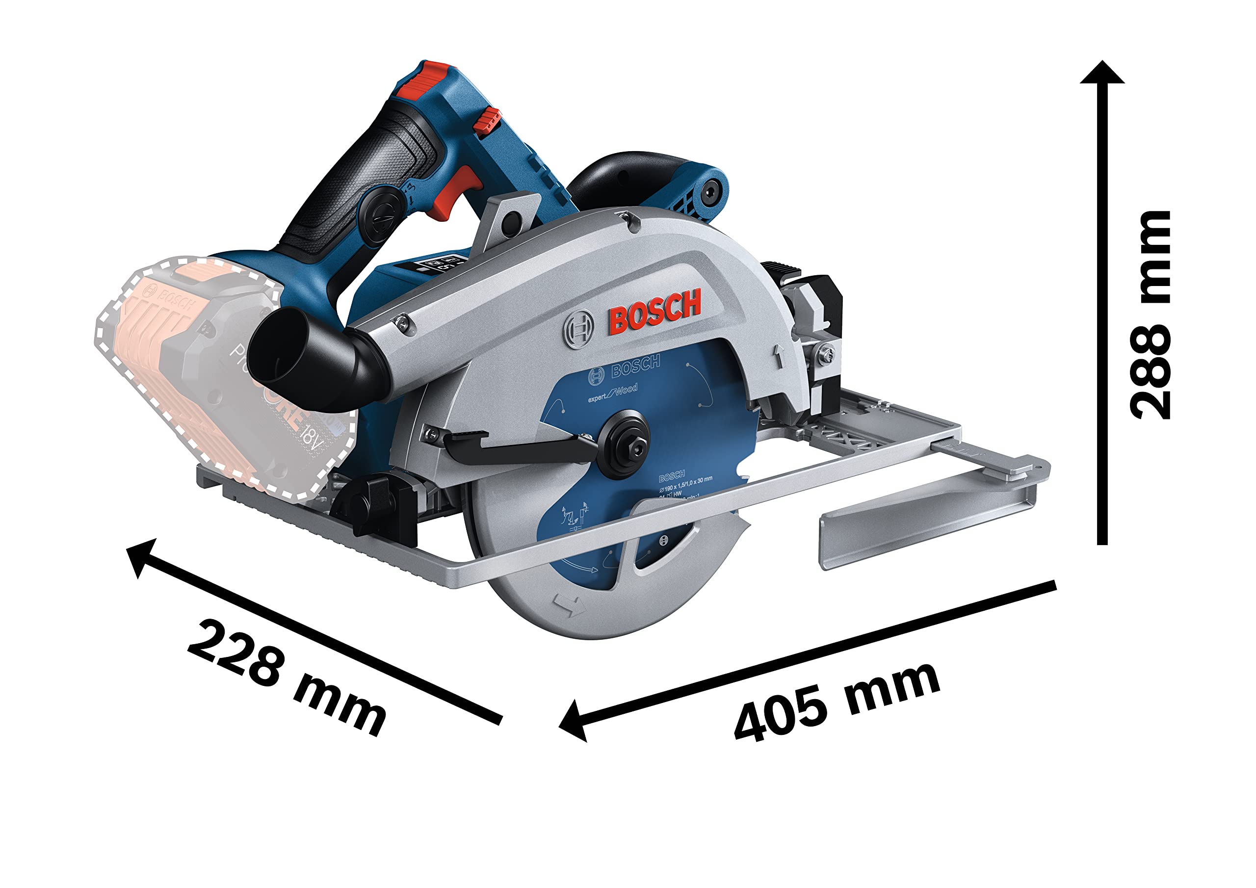 Bosch Professional system 18V: akumulatorowa pilarka tarczowa BITURBO GKS 18V-68 GC (prędkość obrotowa bez obciążenia 2.500 – 5.000 min-1, walizka L-BOXX)