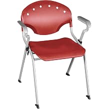 Romig Rico Red Stack Chair with Arms Comfortable Ergonomic Classroom, Office & Training Room Seating with Durable Plastic Shell, Supportive Armrests & Space-Saving Stacking