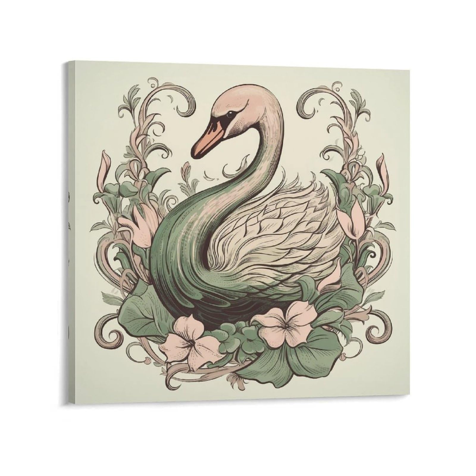 Swan on Leaves Canvas Wall Art for Bedroom 20x20inch(50x50cm) Canvas Prints Artwork for Walls Modern Picture Artwork Painting for Living Room Aesthetic Wall Paintings for Bathroom Kitchen Office Decor