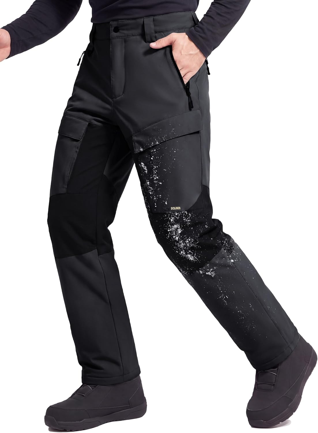 FREE SOLDIER Mens Snow Pants Waterproof Insulated Winter Skiing Snowboarding Pants with Zipper Pockets