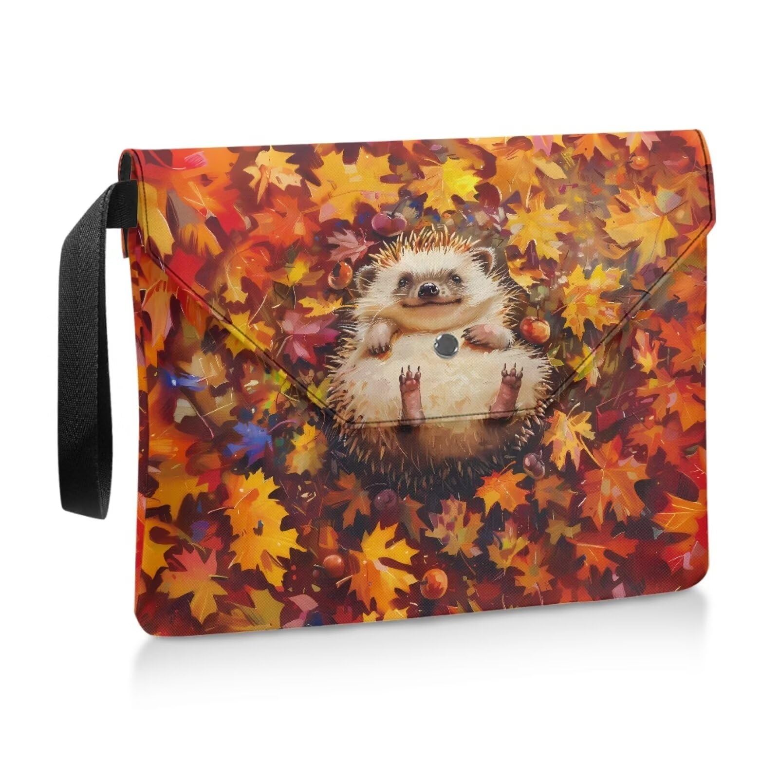 ZIATUBLES Book Sleeve Book Protector Covers for Book Lover Hedgehog Maple Leaves Print Large Size Paperback Book Pouch with Carrying Rope and Button Flap - Image 2