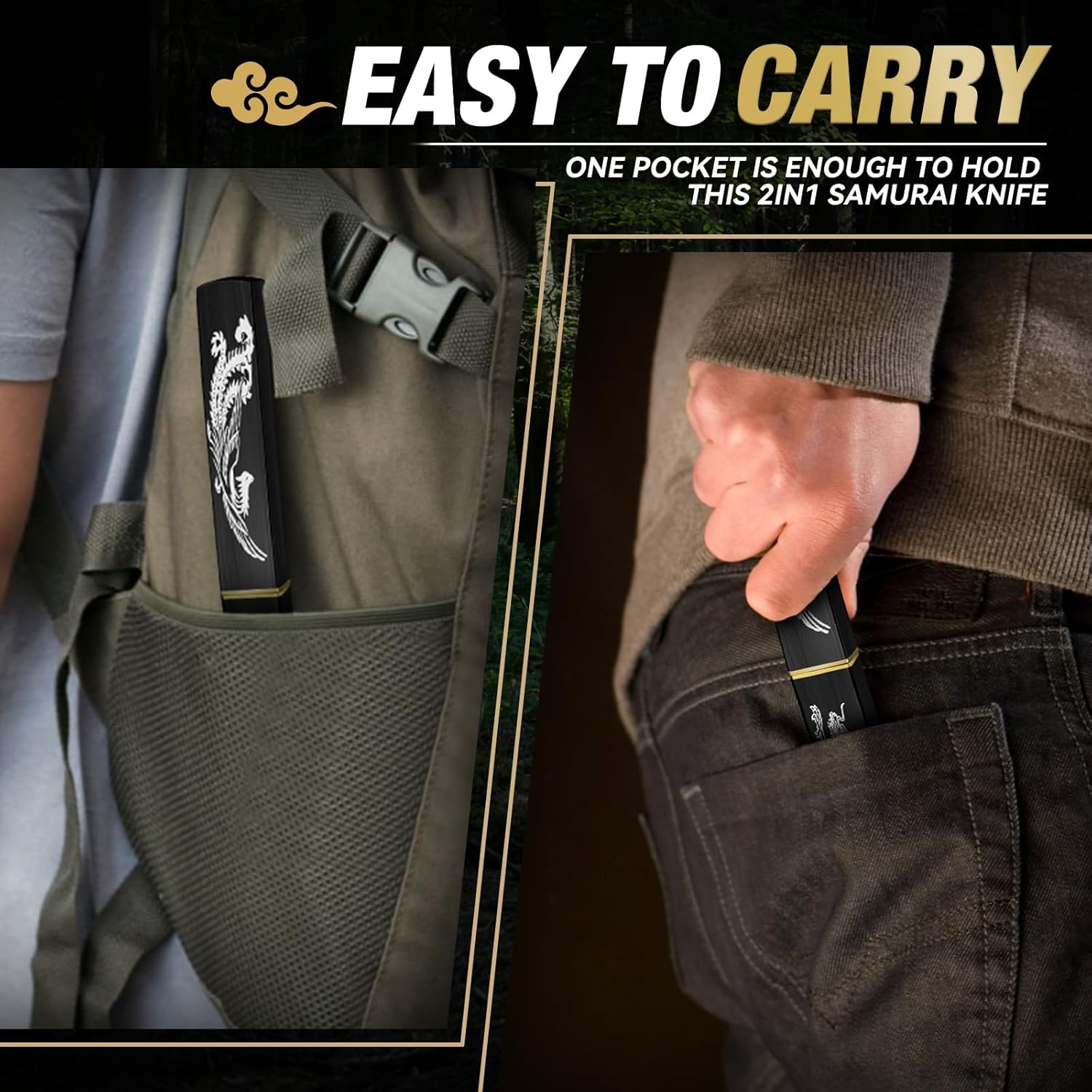 Purple Dragon Tanto Fixed Blade Knife,Outdoor Bushcraft and Survival Knife,Full Tang Outdoor Knives 2 in 1,Ideal for Camping,Hiking-Outdoor Knives Christmas Gift for Men and Women - Image 6