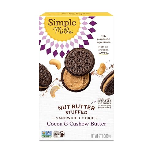 Simple Mills Galletas sándwich de crema de anacardo de cacao sin gluten veganas bocadillos saludables 67 onzas paquete de 1