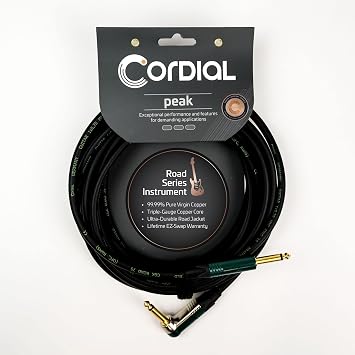 Cordial Encore 3m Straight to Angled Instrument and Guitar Cable, black
