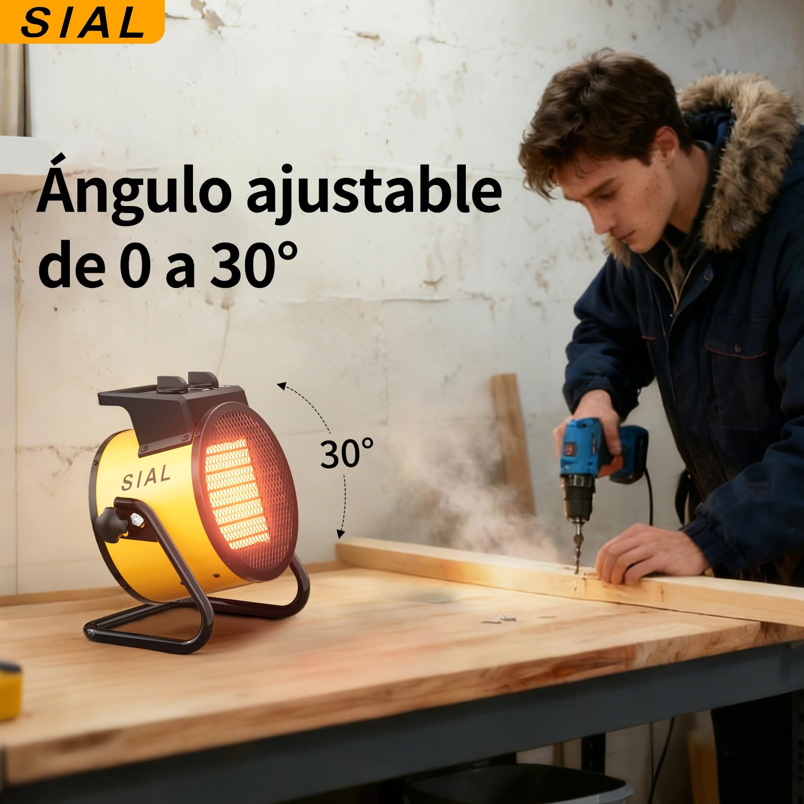 SIAL Calefactor Cerámica 3000 W - Radiador Electrico - Bajo Consumo - Calefacción Industrial - Calor Rápido 3 Segundos - Apto Para Oficinas, Baños, Talleres(Amarillo)