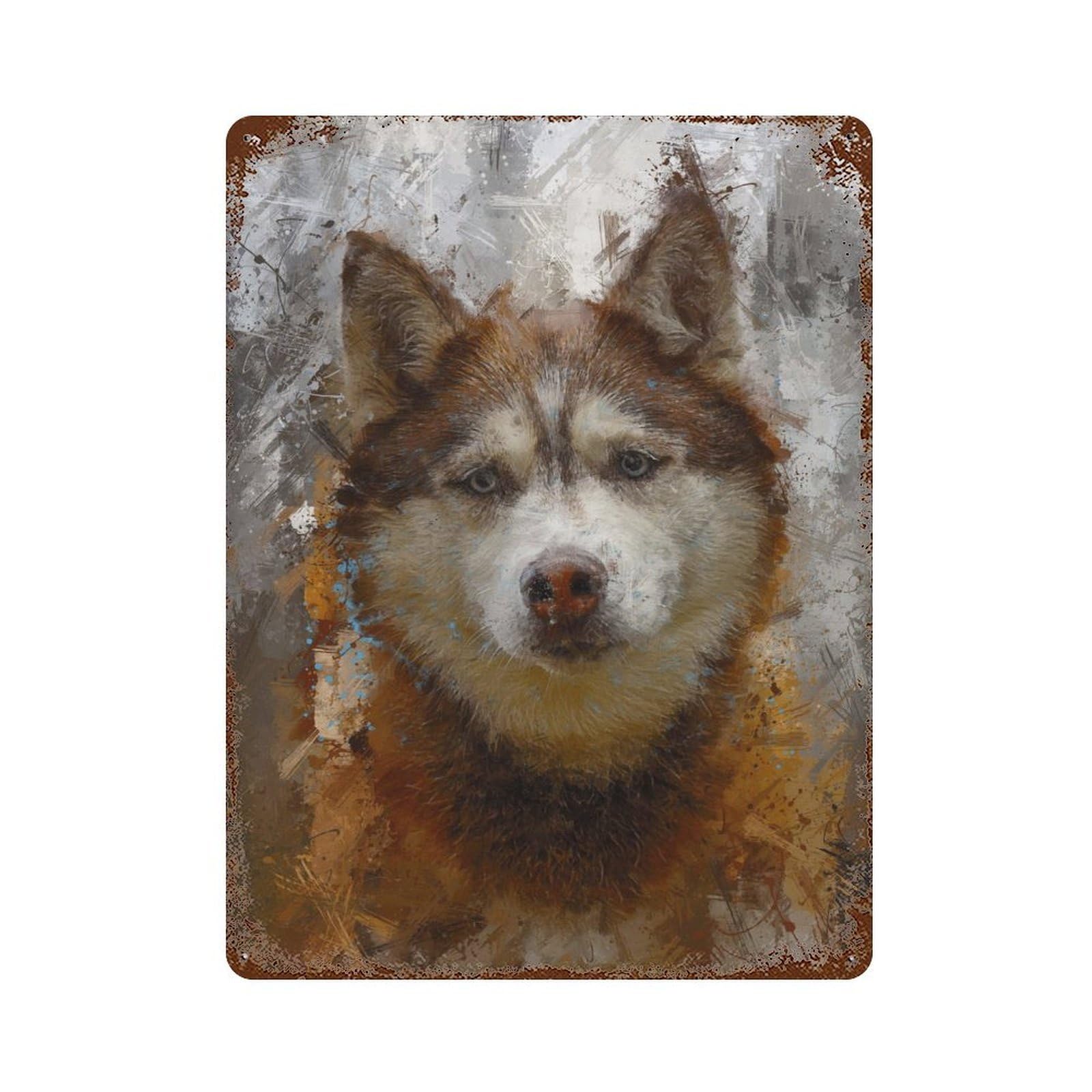 Siberian Husky Painting Rusty Metal Tin Sign 15.7"x11.8", Ideal for Farmhouse, Kitchen And Entryway Decor