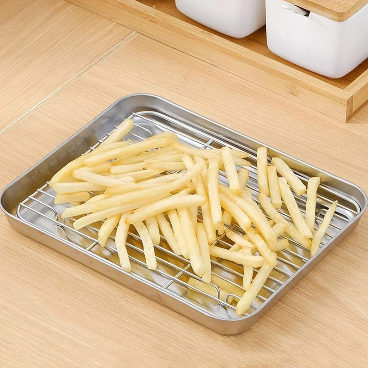 Baking Tray with Wire Rack Oven Pan for Roasting Grilling Cooking BBQ Brownies and Cakes(S 22x17.5x2.5cm)