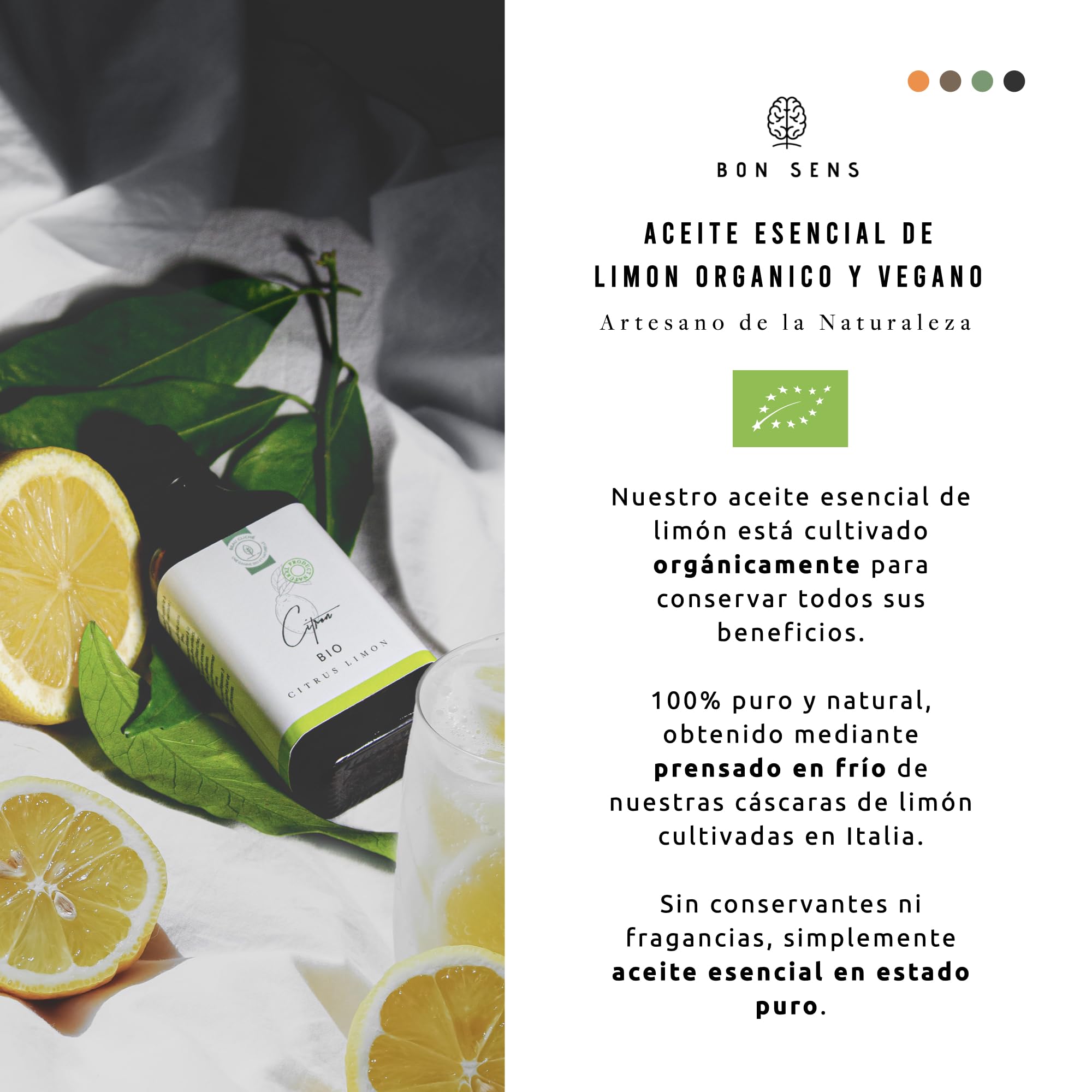 50ml Aceite Esencial de Limón BIO (Citrus limon Osbeck) - Cultivado en Italia - 100% Puro, Natural y Orgánico - Aceite Esencial de Limón para Consumo