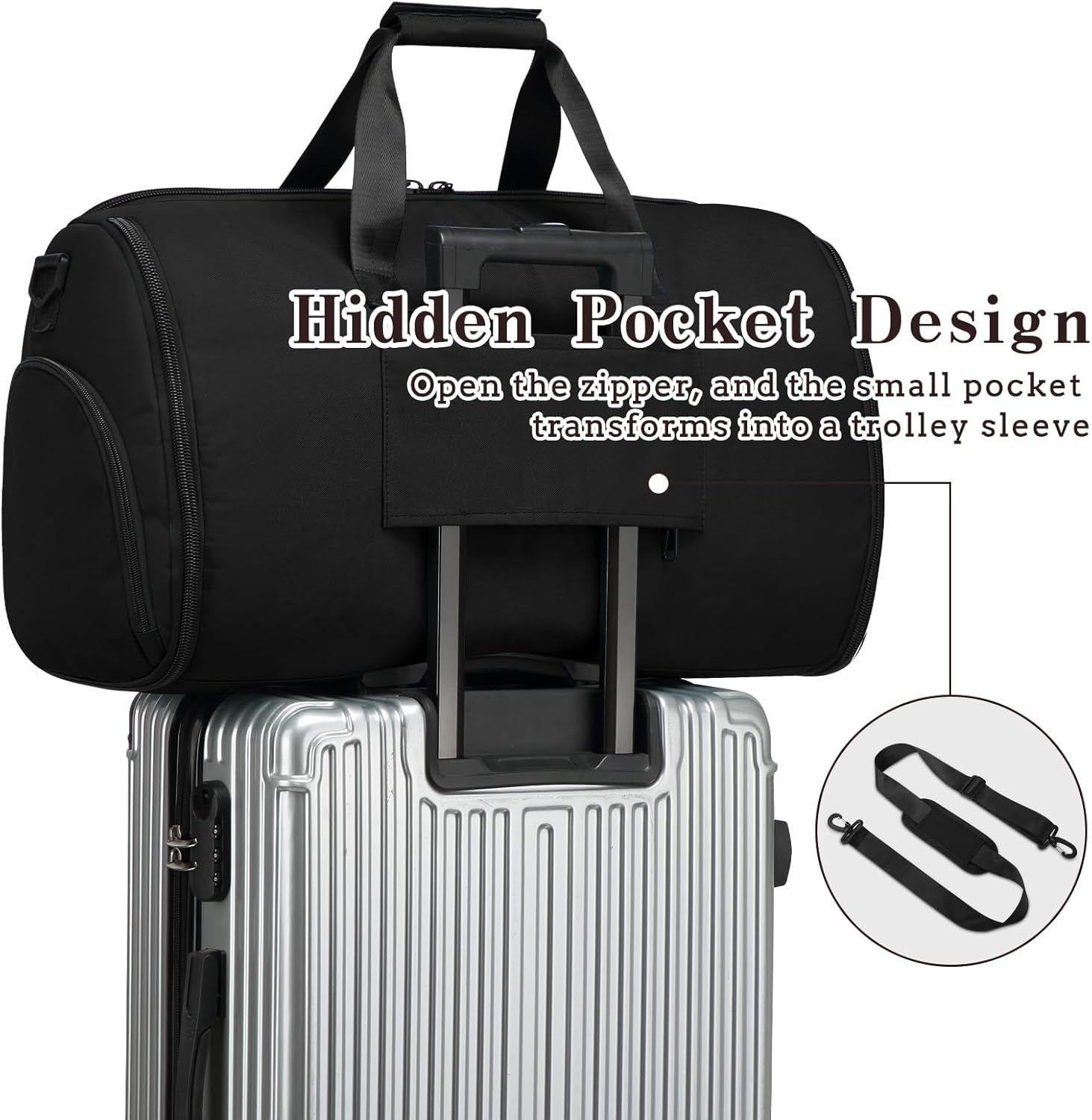 Garment Duffle Bags for Travel, Carry On Garment Duffel Weekender Bag 45L | 2-days Trip,Wrinkle-Free Travel,Separate Shoe Pocket | Overnight Garment Bag for Vacation, Business Trips, Weekend - Image 5