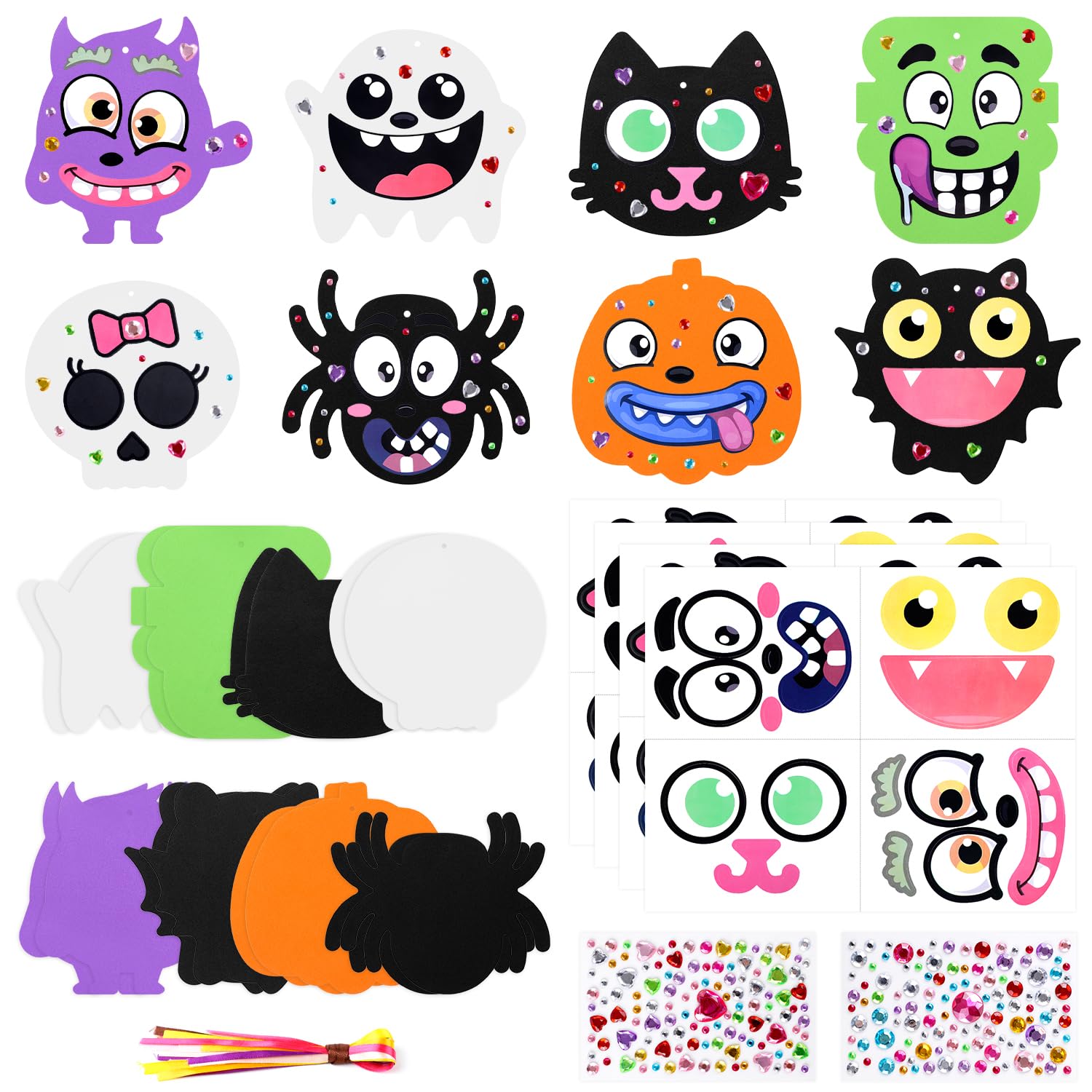 VEYLIN Halloween DIY Foam Craft Kit 16Pcs with Stickers and Gems
