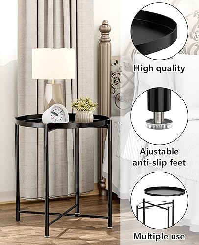 Miniatura 5 de JANE EYRE Mesa auxiliar de bandeja  Mesa auxiliar redonda pequeña, antioxidante e impermeable, mesa de metal para exteriores e interiores con