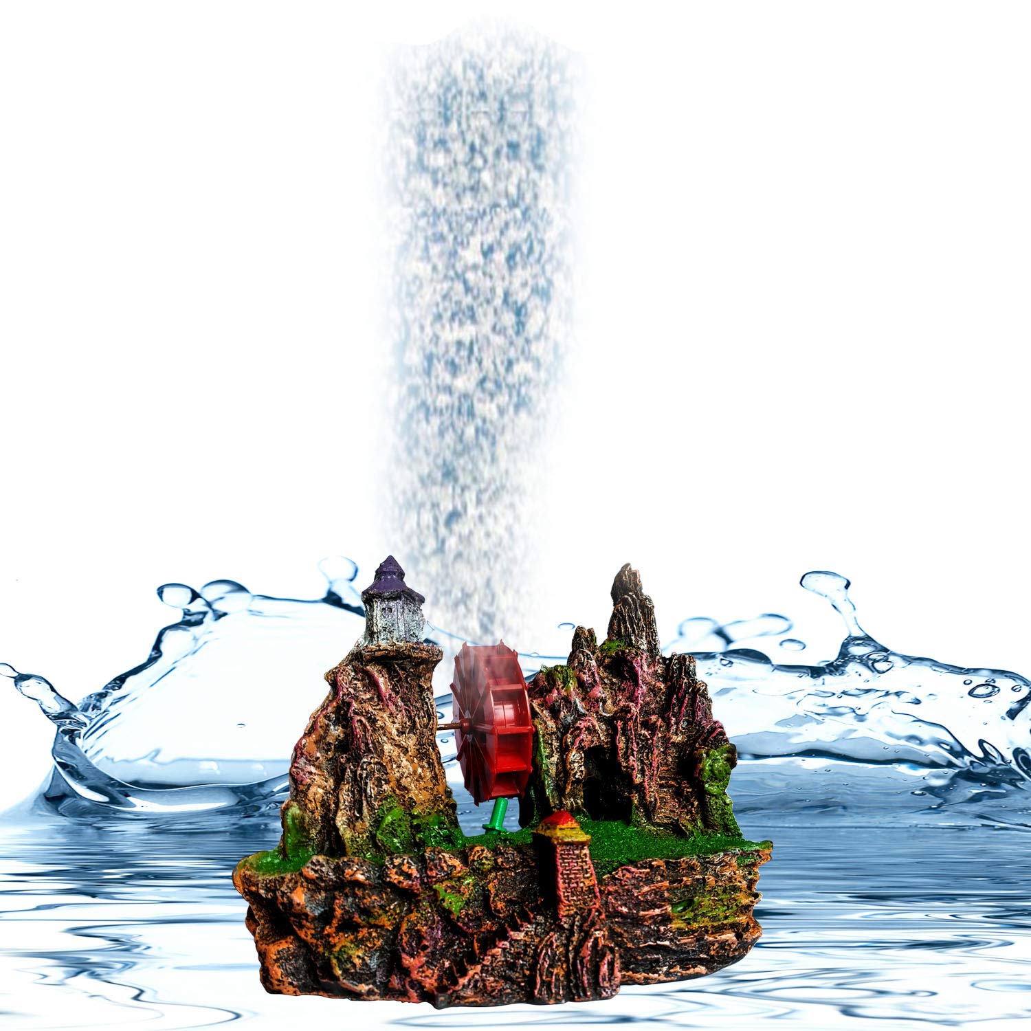 Jainsons Pet Products Aquarium Natural Looking Ornaments for Fish Tank Decoration All in One Ornament Gives Landscape View to Your Aquarium (Wheel On Hill)