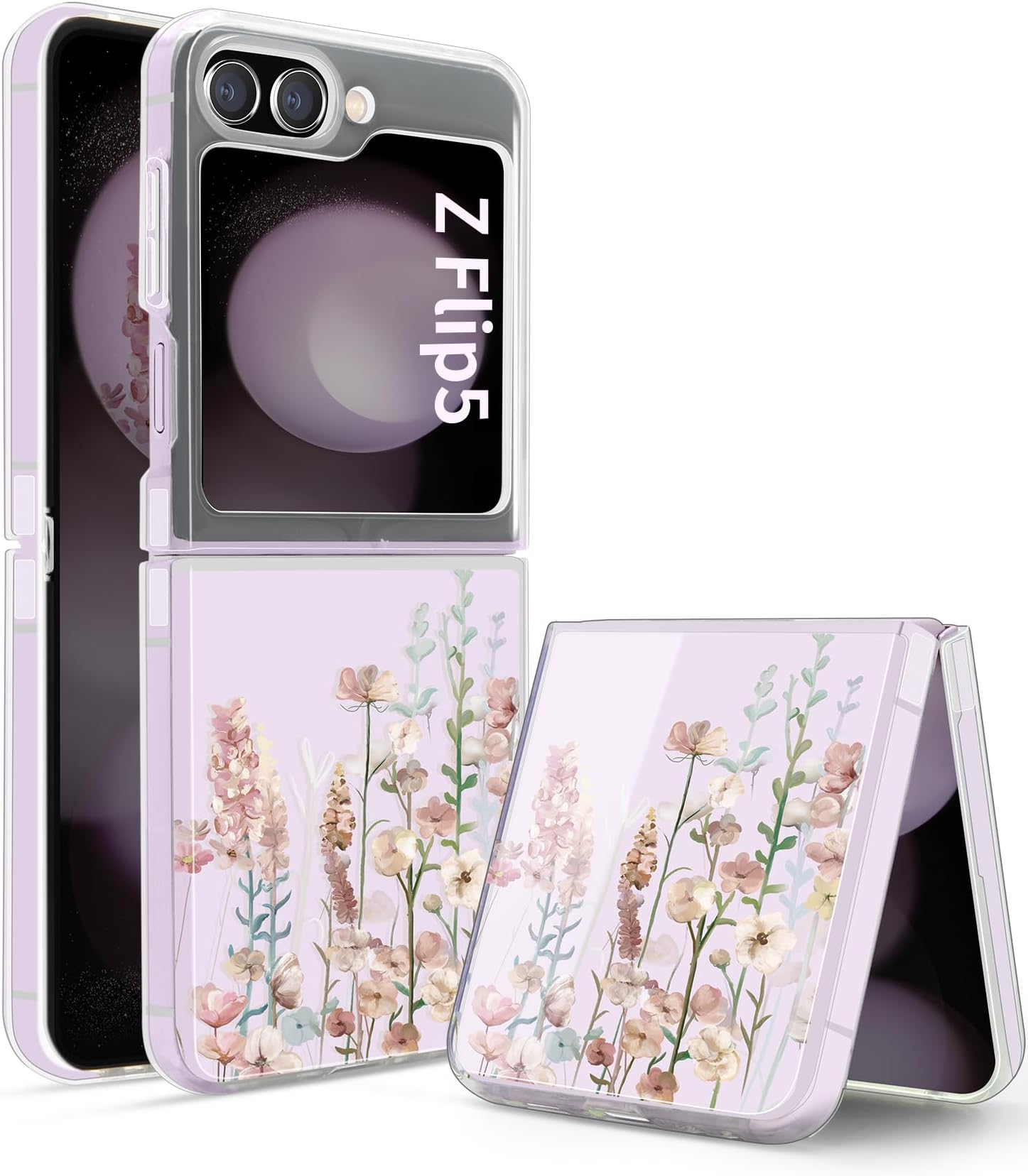 Gronda for Samsung Z Flip 5 Case Clear Slim Phone Case, TPU Protective Cover Anti-Scratch Women Girls Case for Samsung Galaxy Z Flip 5 Pink Flower