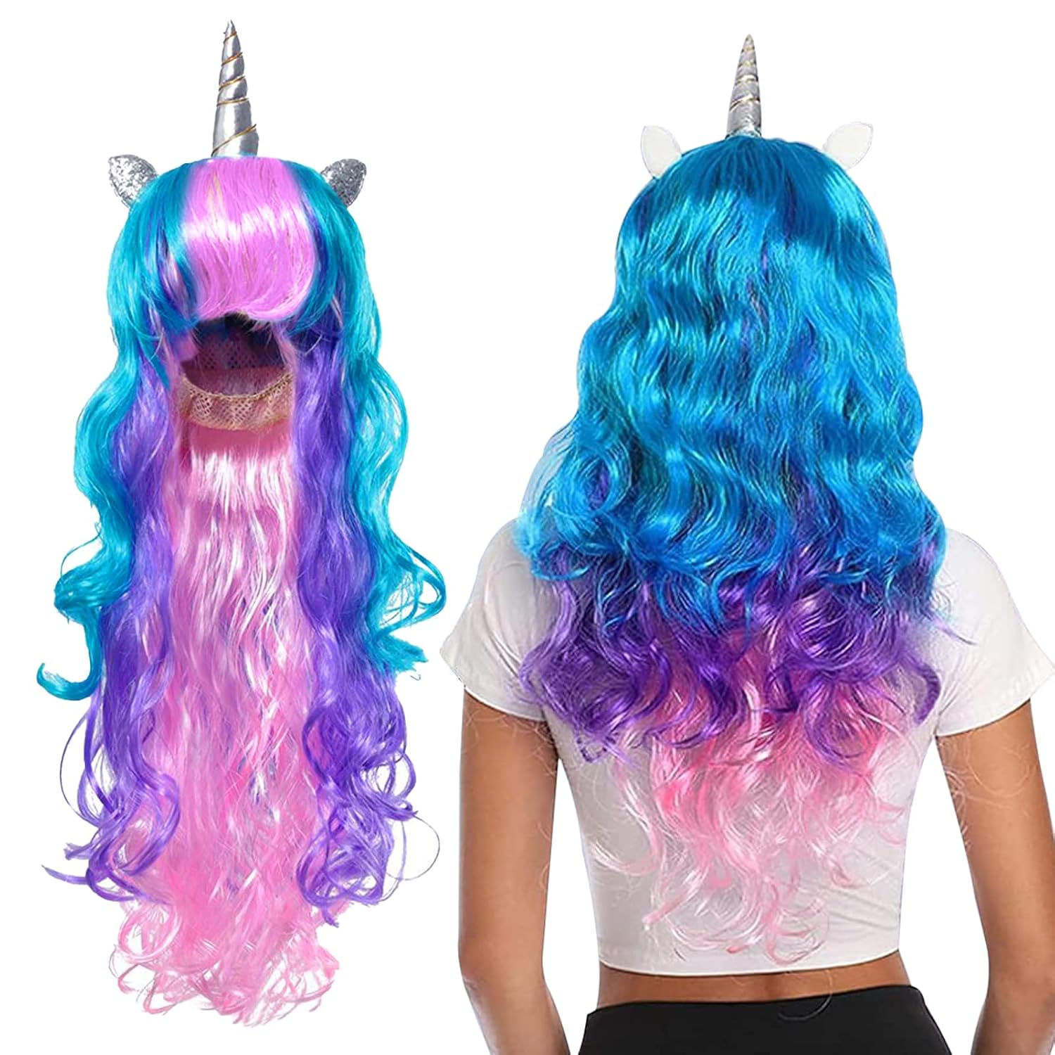 Party Propz Long colorful unicorn wigs for kids Set of 1 unicorn wig