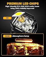 Vista 2 de Auxbeam Cápsulas LED de la Serie V-MAX de 4 Pulgadas con Disparador Lateral, Luces de Conducción Todoterreno Redondas de 92W con DRL Ámbar, Barra