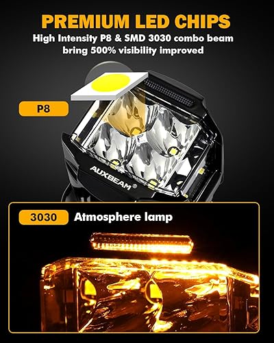 Miniatura 2 de Auxbeam Cápsulas LED de la Serie V-MAX de 4 Pulgadas con Disparador Lateral, Luces de Conducción Todoterreno Redondas de 92W con DRL Ámbar, Barra