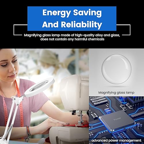 Miniatura 6 de KIRKAS Lupa de Aumento 10X con Luz y Soporte, Lámpara de Aumento LED Regulable Sin Escalones 2 en 1 con Abrazadera, 3 Modos de Color Lente Lupa
