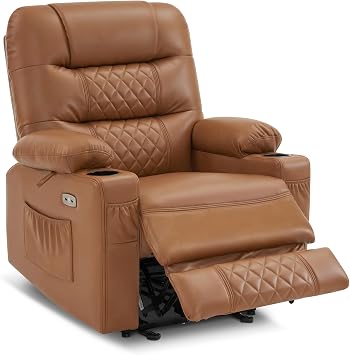MCombo Zero Gravity Power Recliner Chair with Heat and Vibration Massage, Reclining Chair with USB Ports, Cup Holders for Living Room, Faux Leather PR621 Saddle